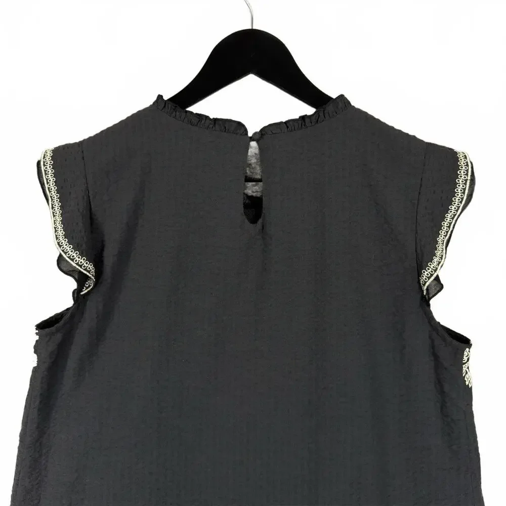 THML Black Embroidered Sleeveless Mini Dress Tunic‎ Ornate Boho Lined Sz Medium